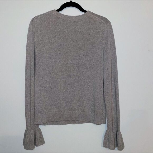 J. Crew Grey Ruffle Long Sleeve Pullover Sweater Cotton Crewneck Knit Women's M - Picture 4 of 7